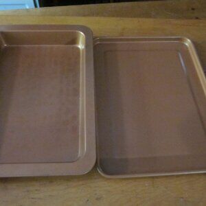 Copper bakeware non stick 2 piece roasting cake pan and cookie sheet heavy duty